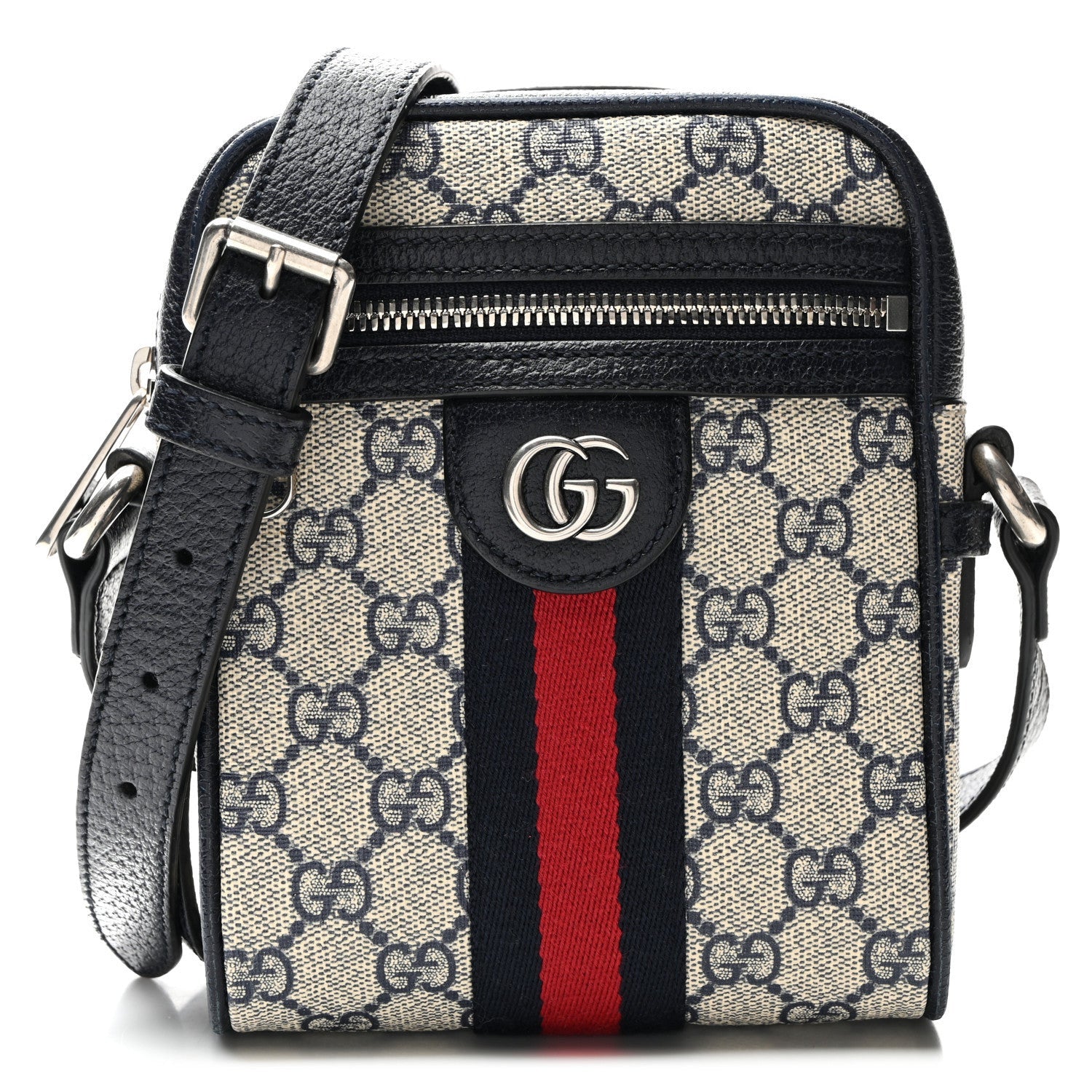 Gucci GG Supreme Monogram Textured Calfskin Web Mini Ophidia Messenger Beige Blue 1 of 7
