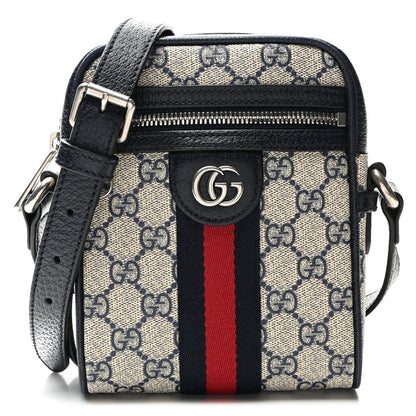 Gucci GG Supreme Monogram Textured Calfskin Web Mini Ophidia Messenger Beige Blue 1 of 7