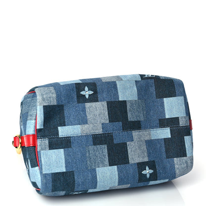 Louis Vuitton Denim Damier Monogram Patchwork Speedy Bandouliere 30 Blue Rouge 3 of 8