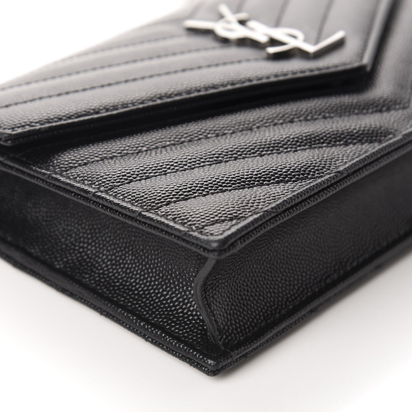 Grain De Poudre Matelasse Chevron Monogram Envelope Chain Wallet Black