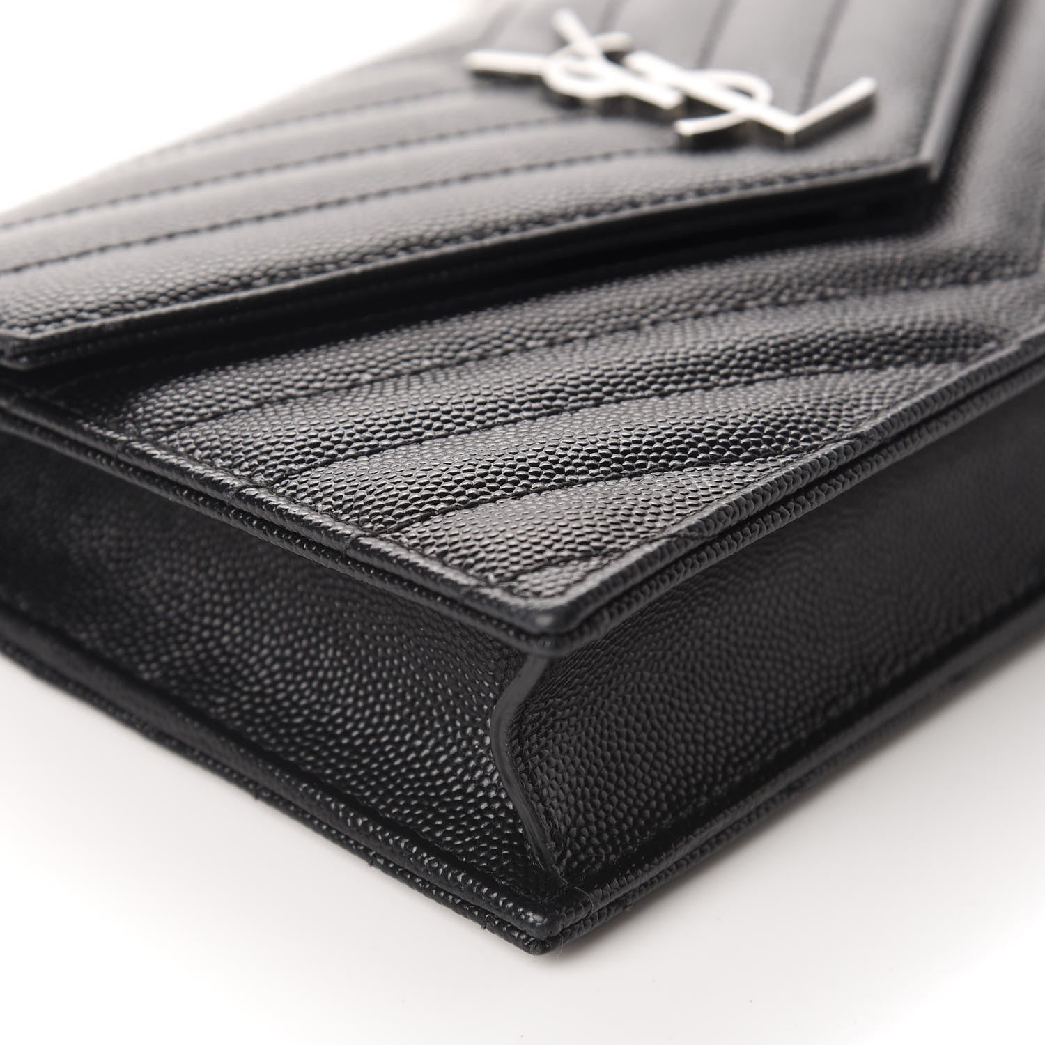 Saint Laurent Grain De Poudre Matelasse Chevron Monogram Envelope Chain Wallet Black 6 of 10