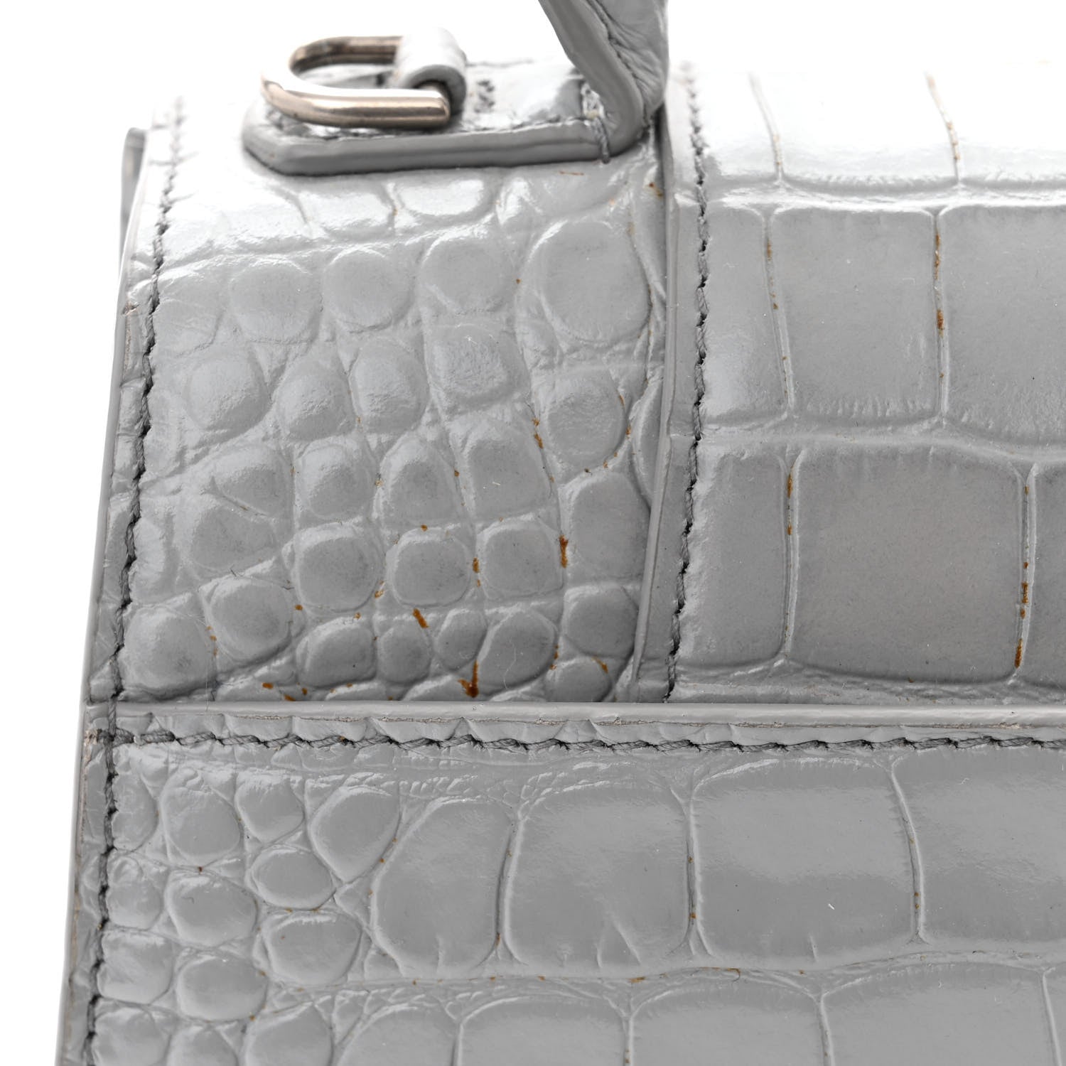 Balenciaga Shiny Calfskin Crocodile Embossed Small Hourglass Top Handle Bag Steel Grey 14 of 14
