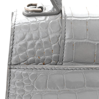 Balenciaga Shiny Calfskin Crocodile Embossed Small Hourglass Top Handle Bag Steel Grey 14 of 14