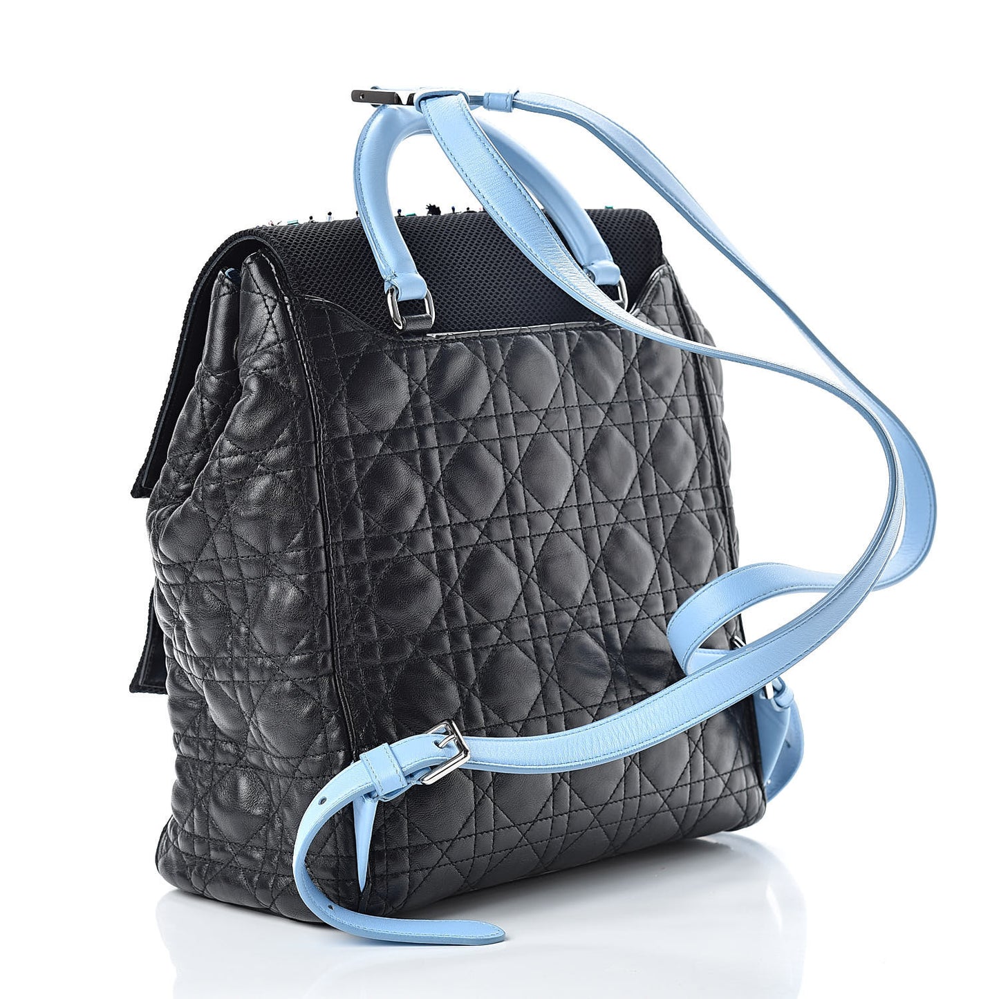 Lambskin Cannage Embellished Small Stardust Backpack Light Blue Black