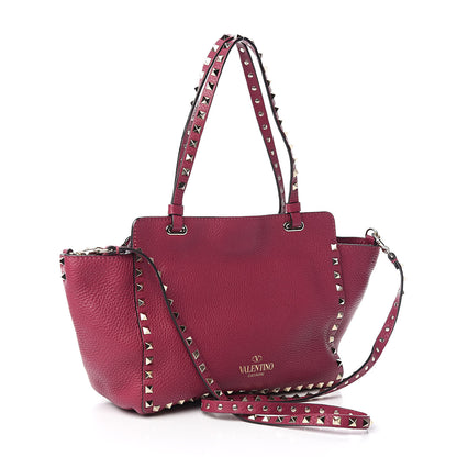 Valentino Garavani Grained Calfskin Small Rockstud Tote Deep Cyclamin 3 of 11