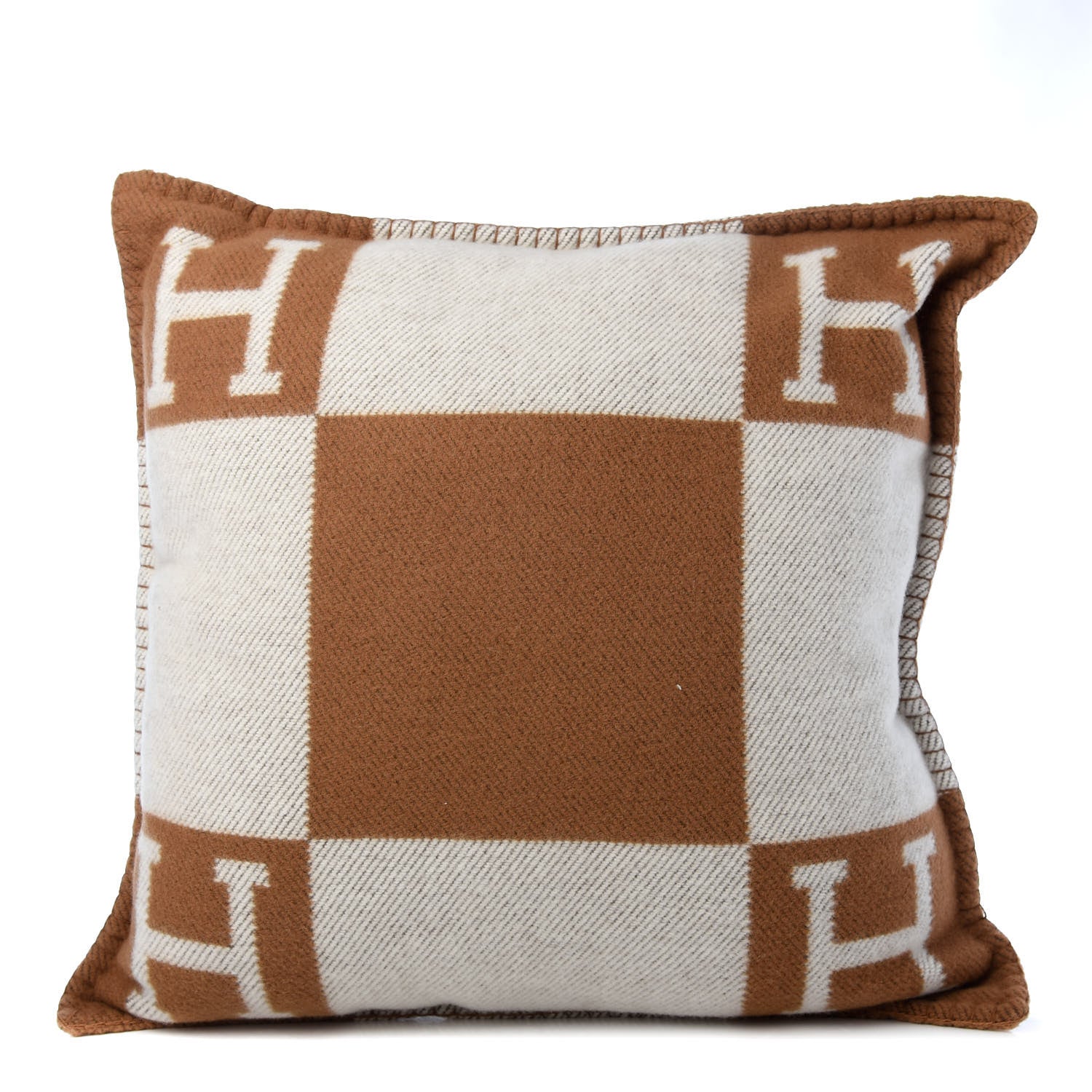 Hermes Wool Cashmere Avalon Pillow PM Ecru Camel 1 of 3