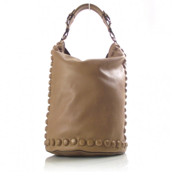 MARNILeatherStudTrimmedShoulderBagLightChocolate