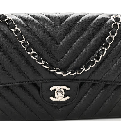 Chanel Caviar Chevron Quilted Medium Double Flap Black 8 of 11