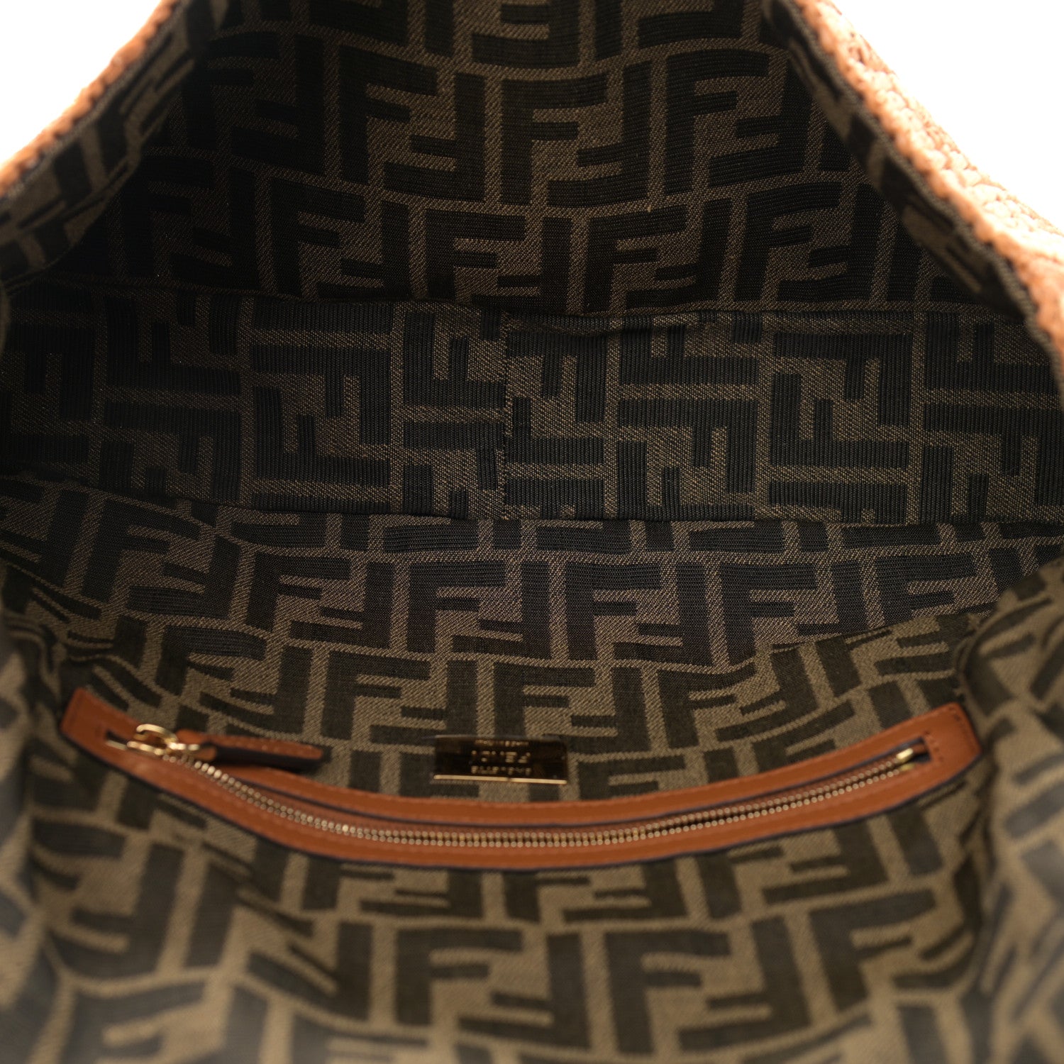 Fendi Raffia Vitello Seta FF Woven Large Baguette Brick Natural 7 of 10