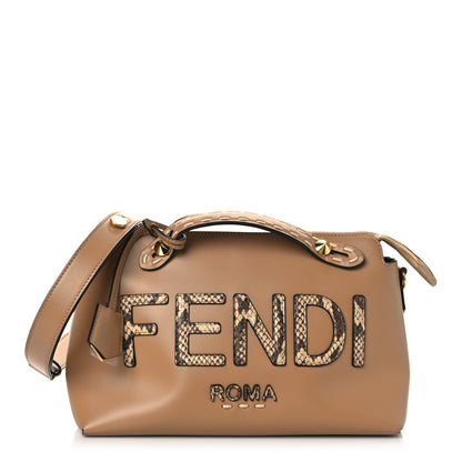 Fendi Vitello King Elaphe Python Print Logo Medium By The Way Boston Bag Miele Scuro Makeup 1 of 10