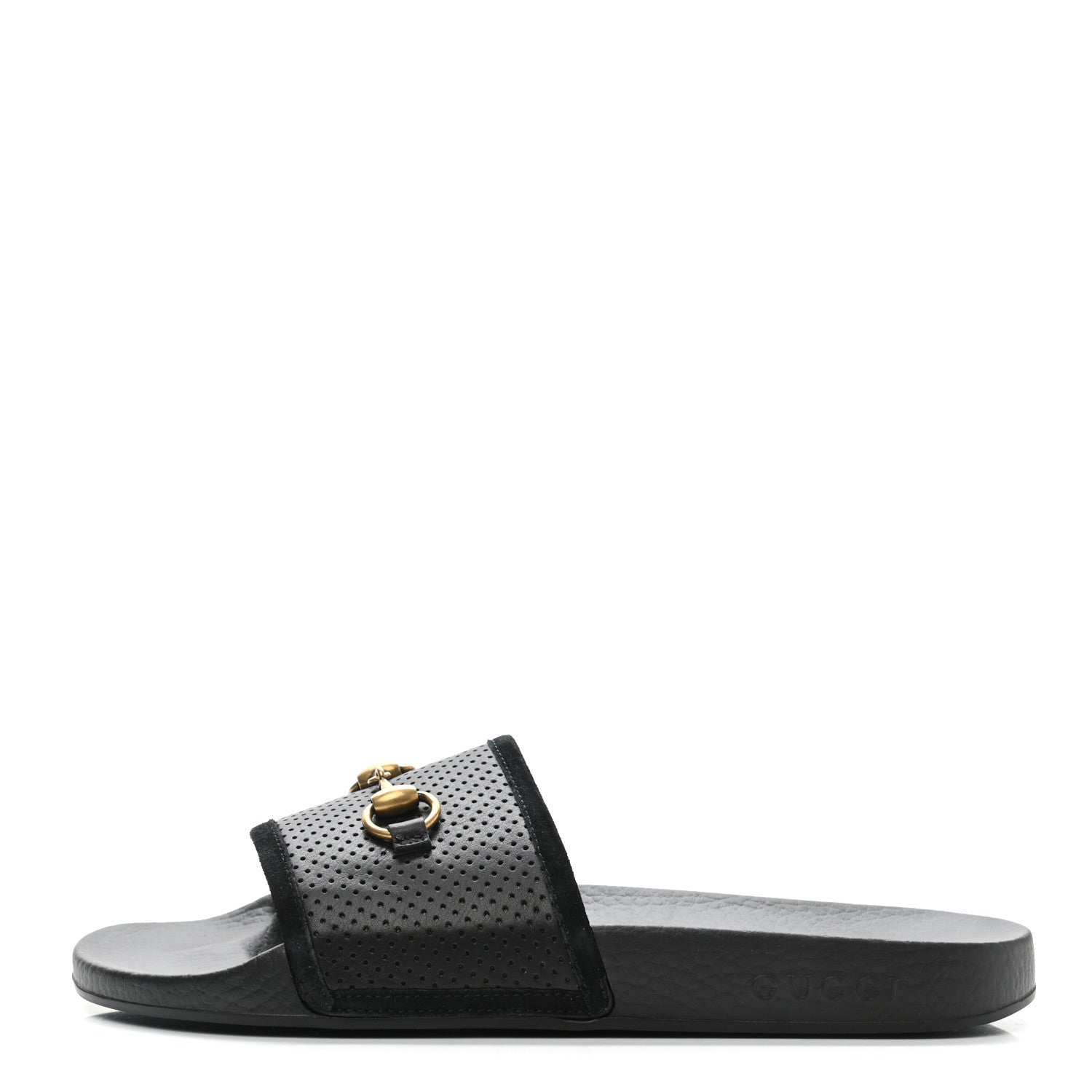 Gucci Suede Perforated Horsebit Slide Sandals 41 Black 1 of 8