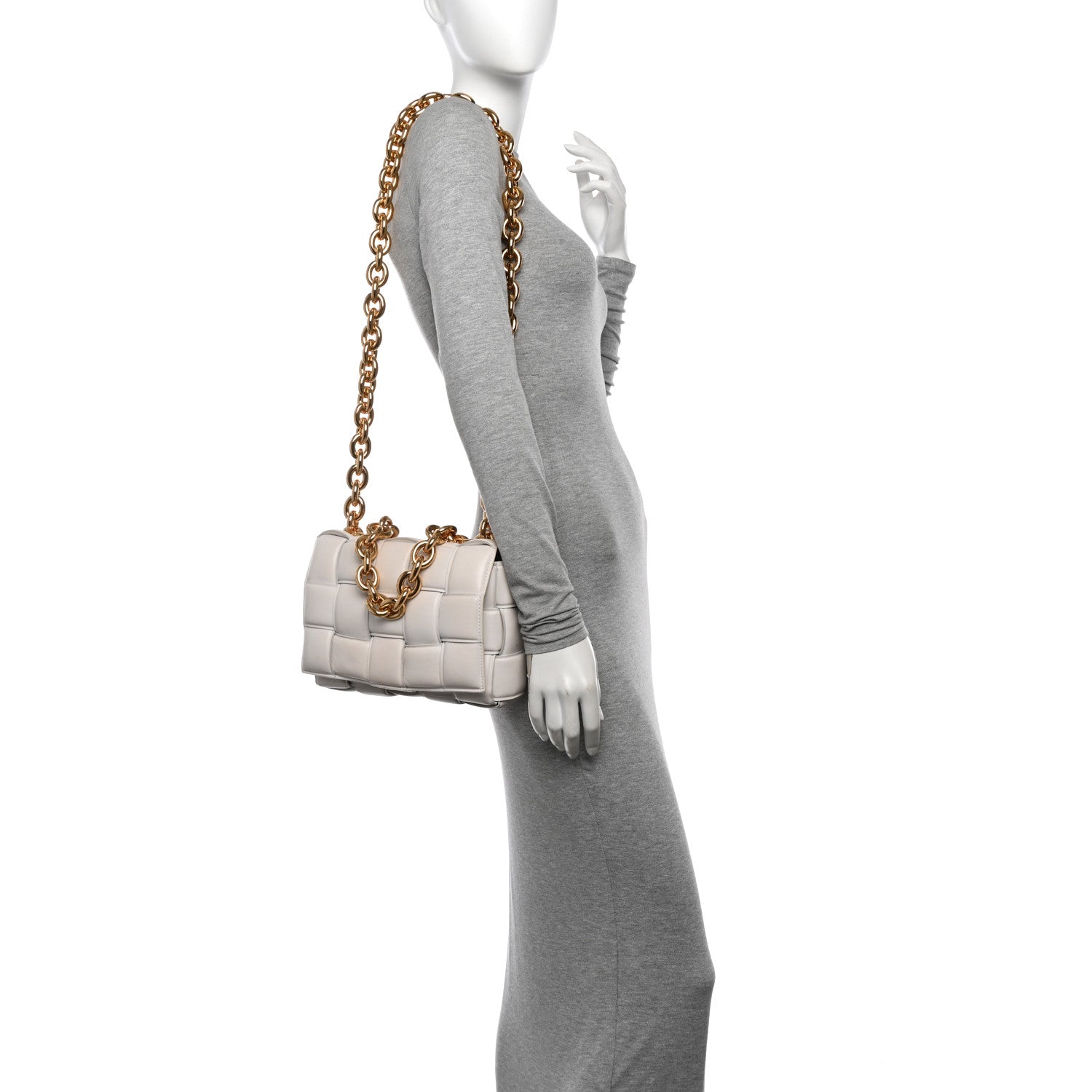 Bottega Veneta Lambskin Maxi Intreccio Padded Chain Cassette Crossbody Bag White 2 of 14
