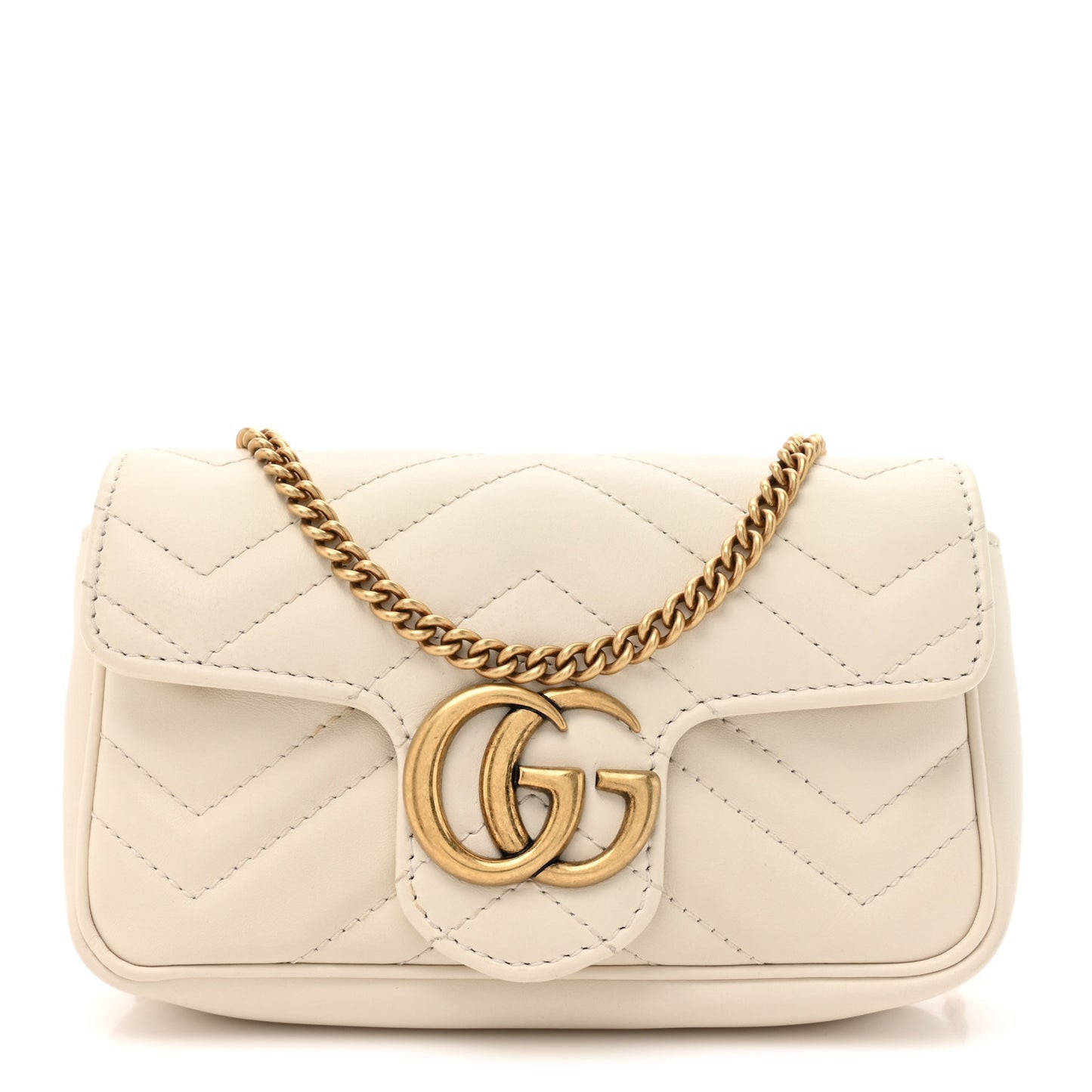 Calfskin Matelasse Super Mini GG Marmont Shoulder Bag White