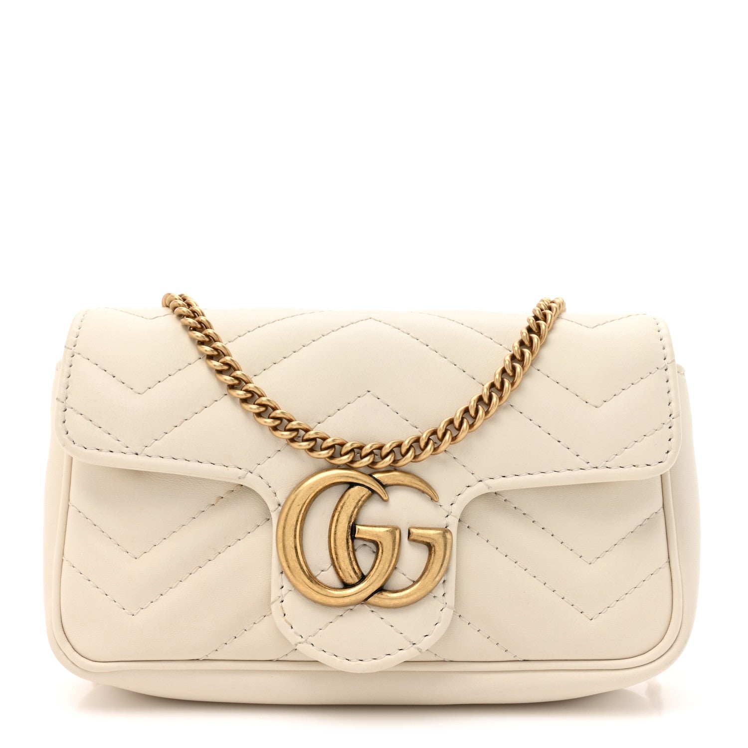 Gucci Calfskin Matelasse Super Mini GG Marmont Shoulder Bag White 1 of 14