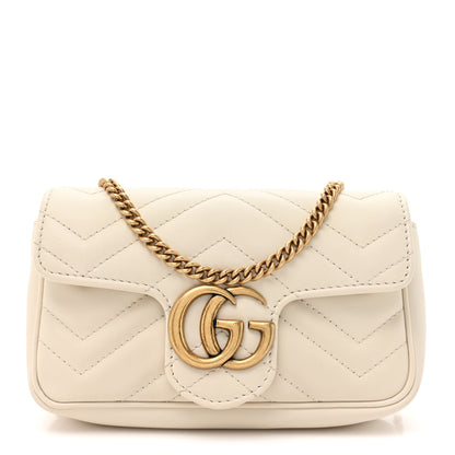 Gucci Calfskin Matelasse Super Mini GG Marmont Shoulder Bag White 1 of 14