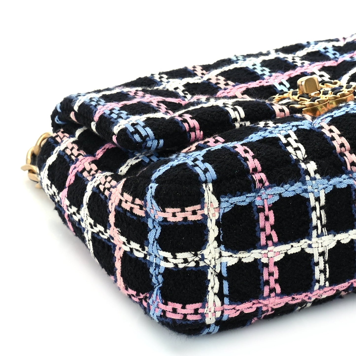 Tweed Quilted Medium 19 Flap Black Blue Pink
