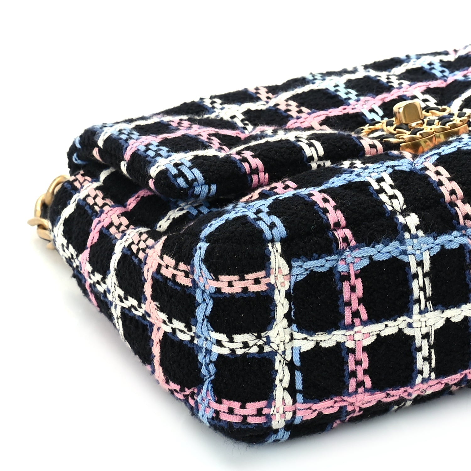 Chanel Tweed Quilted Medium 19 Flap Black Blue Pink 8 of 9
