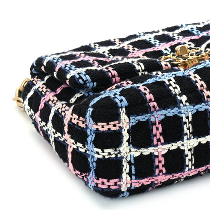 Chanel Tweed Quilted Medium 19 Flap Black Blue Pink 8 of 9