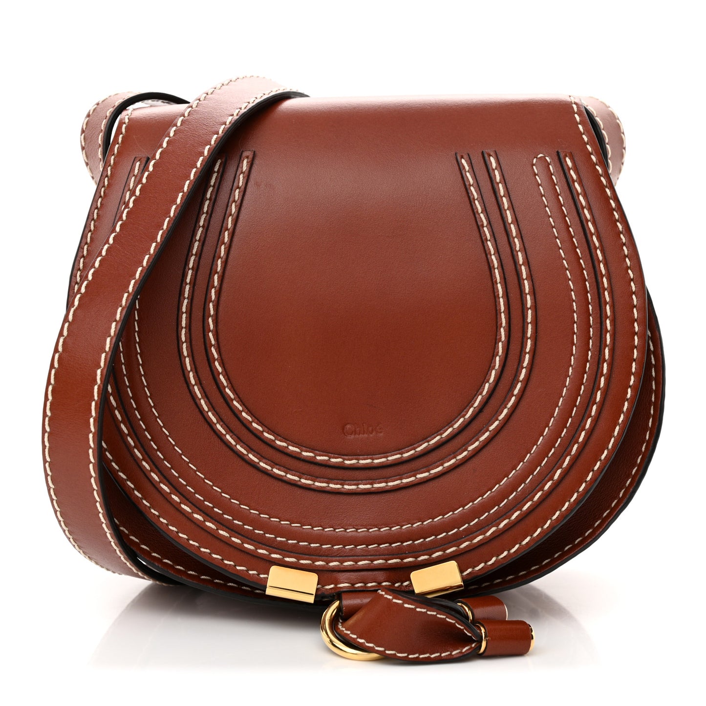 Shiny Calfskin Small Marcie Saddle Bag Brown