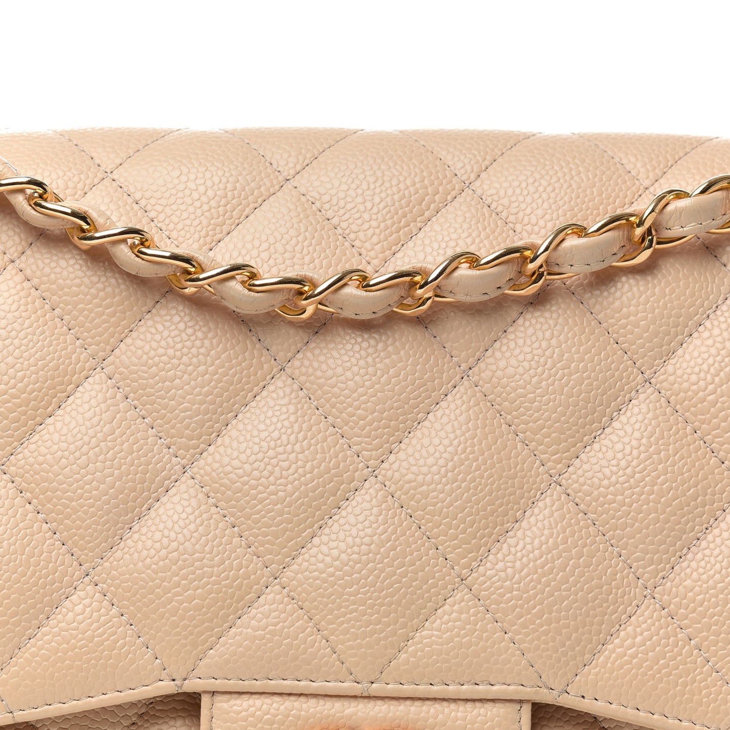 Caviar Quilted Jumbo Double Flap Beige Clair