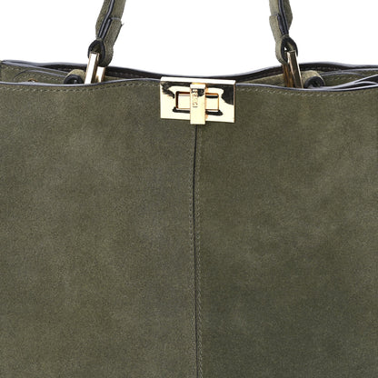 Fendi Camoscio Glazed Fabric FF 1974 Large Peekaboo X-Lite  Amazzonia Mogano Panna 6 of 7