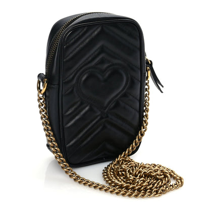 Gucci Calfskin Matelasse Mini GG Marmont Crossbody Bag Black 2 of 9