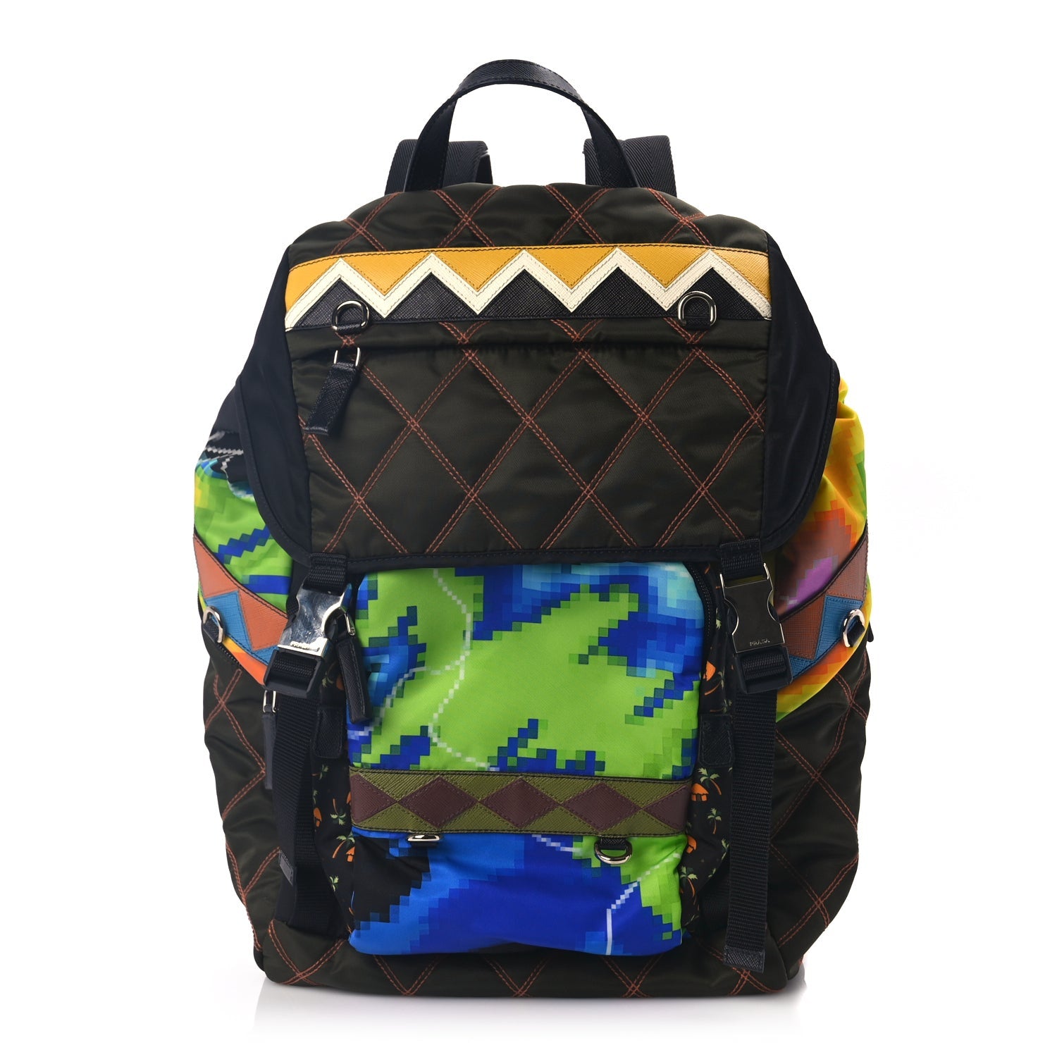 Prada Tessuto Nylon Impunturato Double Buckle Backpack Green 1 of 8