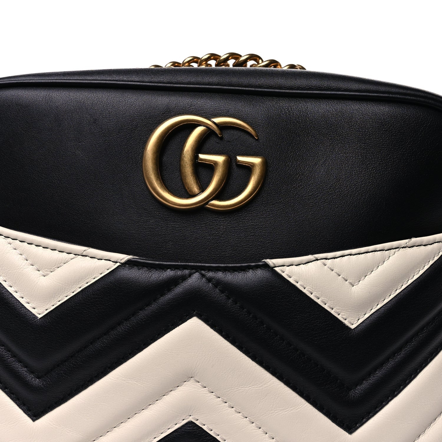 Gucci Calfskin Matelasse Medium GG Marmont Chain Shoulder Bag  Black White 6 of 8