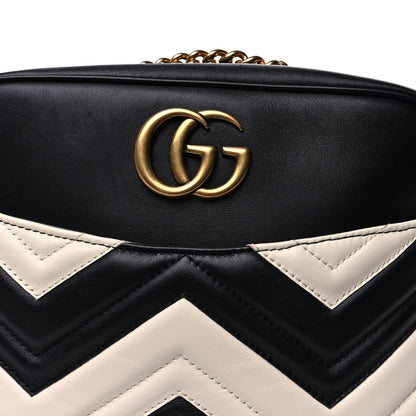 Gucci Calfskin Matelasse Medium GG Marmont Chain Shoulder Bag  Black White 6 of 8