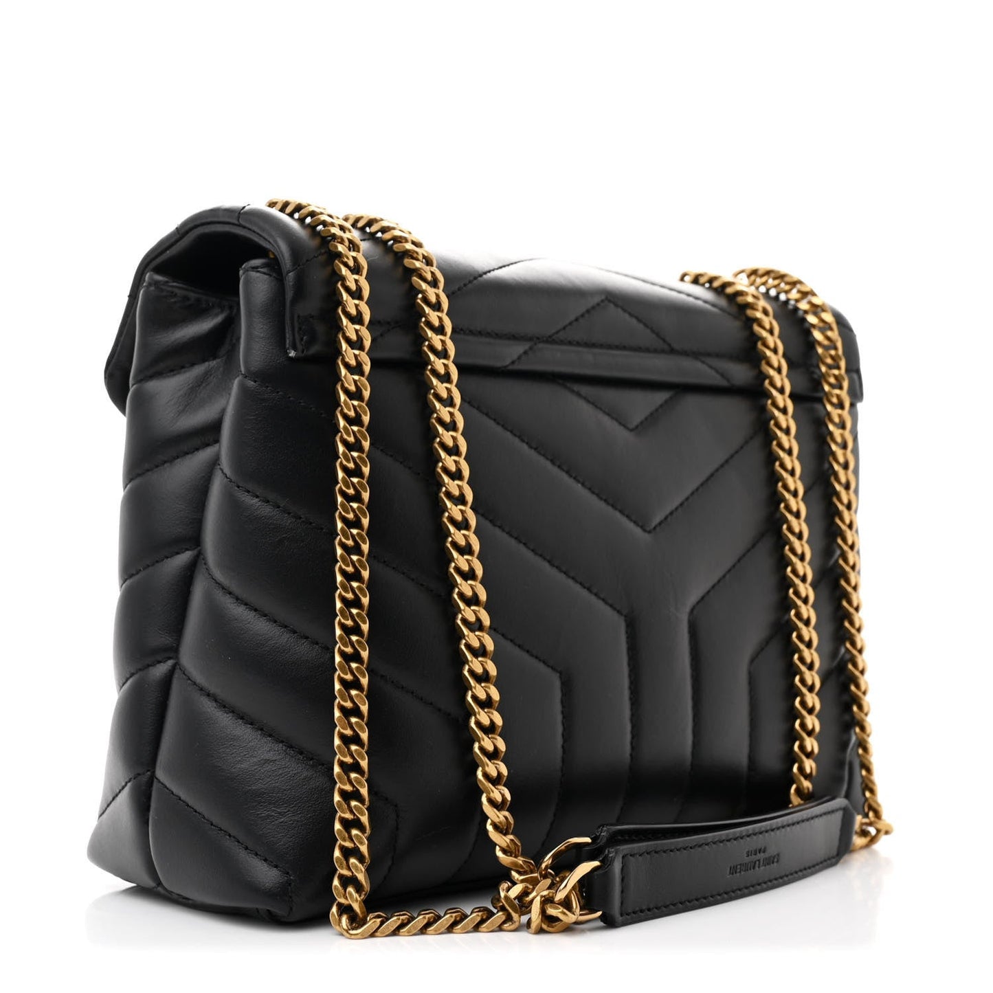 Calfskin Y Quilted Monogram Small Loulou Chain Satchel Black