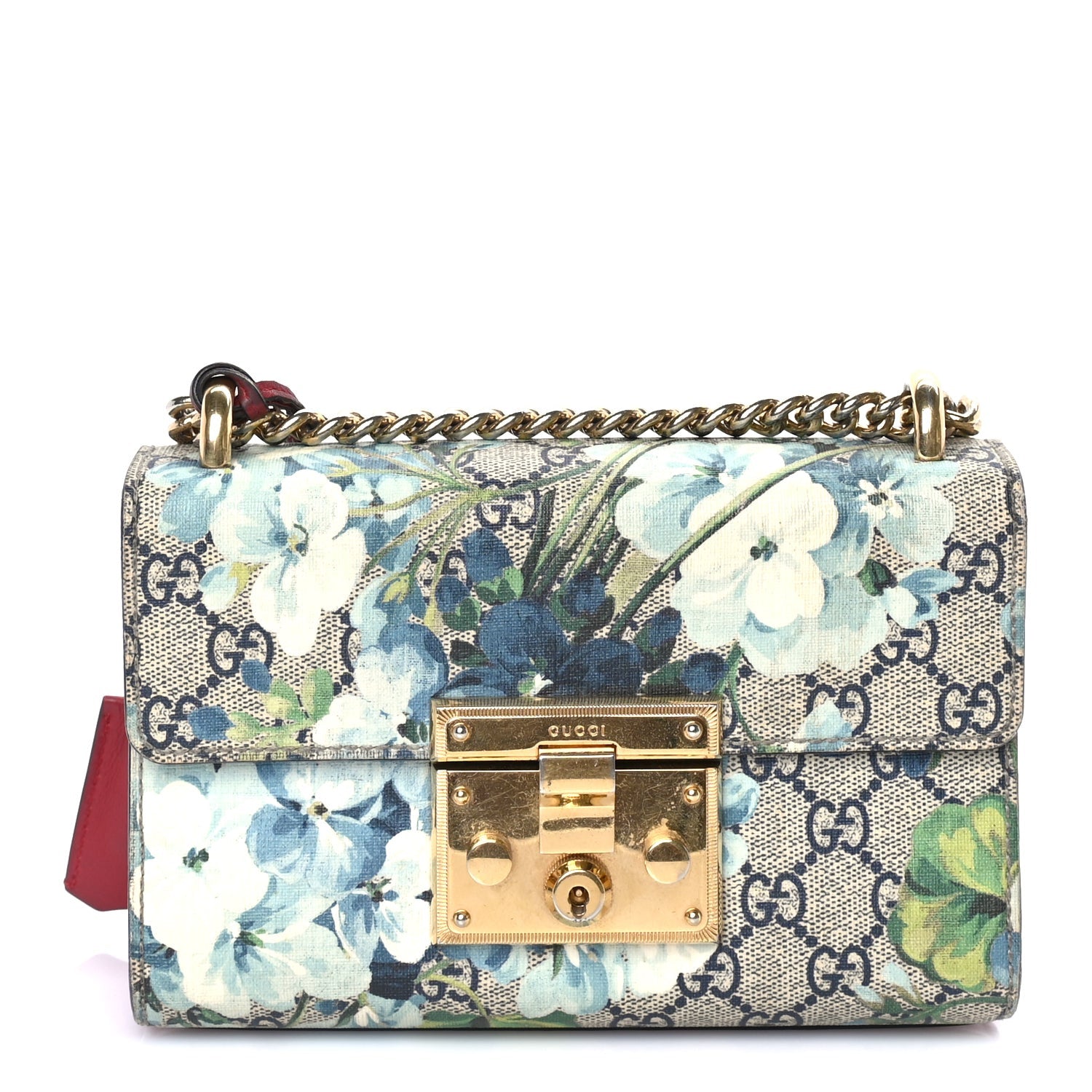 Gucci GG Supreme Monogram Blooms Small Padlock Shoulder Bag  Beige Blue Navy Hibiscus Red 1 of 7