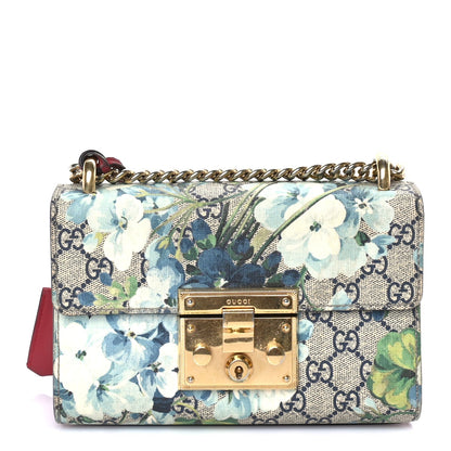 Gucci GG Supreme Monogram Blooms Small Padlock Shoulder Bag  Beige Blue Navy Hibiscus Red 1 of 7