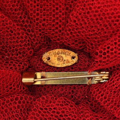 Chanel Tweed Camellia Pin Brooch Red Multicolor 3 of 3