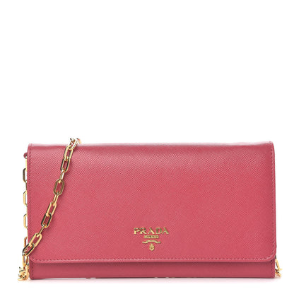 Prada Saffiano Metal Oro Chain Wallet Peonia 1 of 12