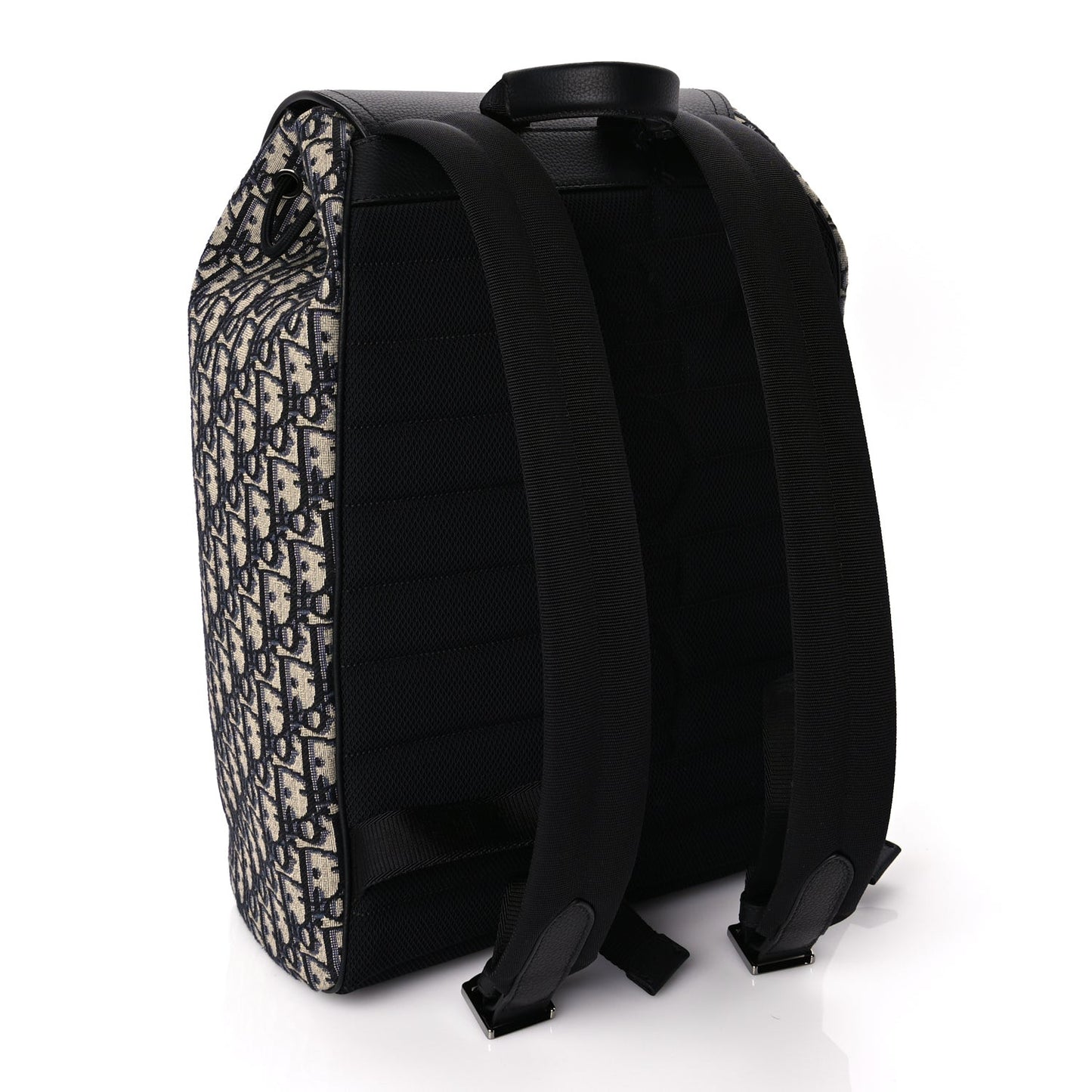 Oblique Jacquard Grained Calfskin Drawstring Saddle Backpack Beige Black