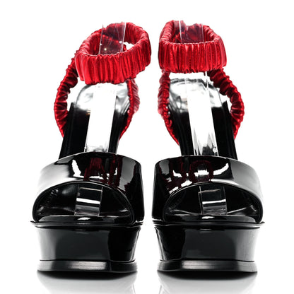 Saint Laurent Patent Tribute Elastic Ankle Strap Platform Sandals 38 Black Red 2 of 9