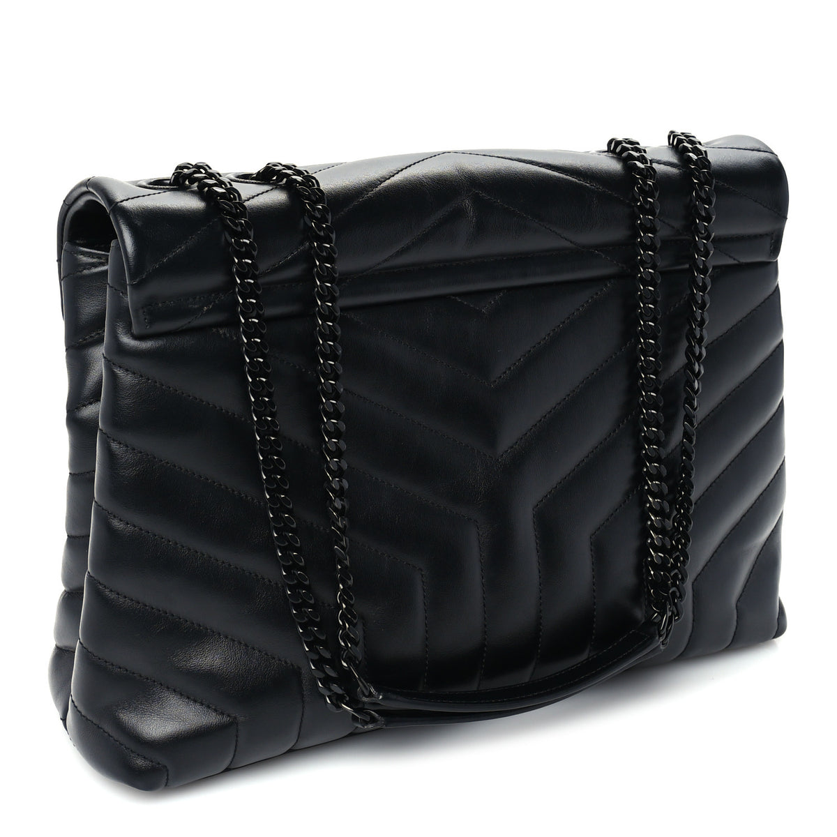 Calfskin Y Quilted Monogram Monochrome Medium Loulou Chain Satchel Black