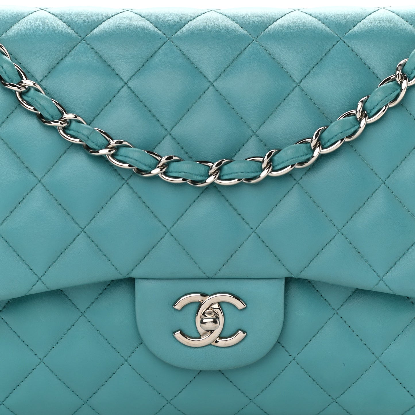 Lambskin Quilted Jumbo Double Flap Turquoise