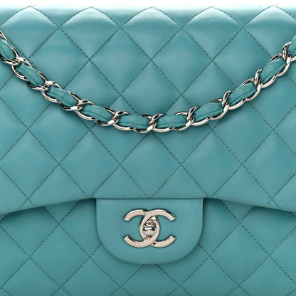 Chanel Lambskin Quilted Jumbo Double Flap Turquoise 8 of 13