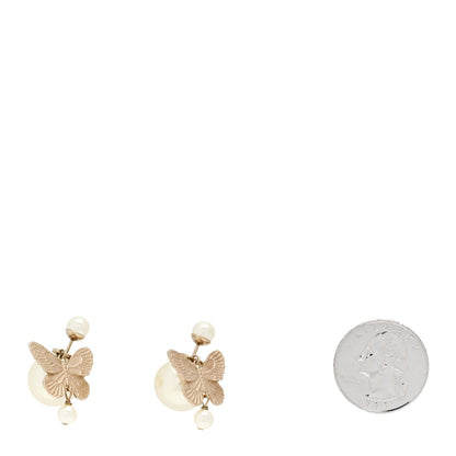 Christian Dior Pearl Butterfly Tribal Earrings Gold 2 of 4