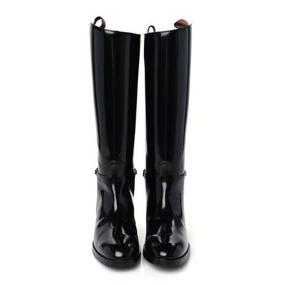 Gucci Patent Calfskin Michelangelo Slim Horsebit Riding Boots 37.5 Black 3 of 6