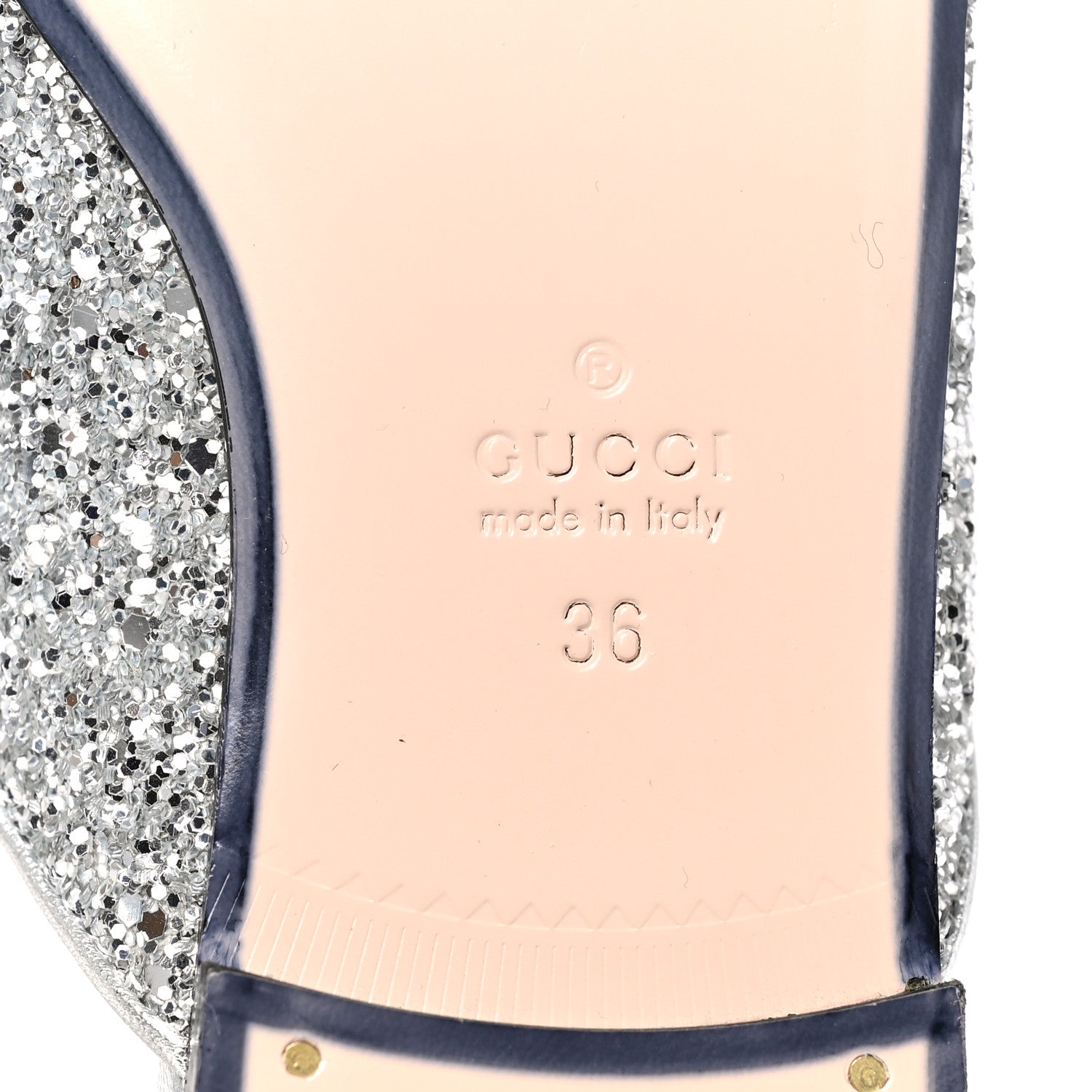 Gucci Glitter Womens Princetown Slippers 36 Silver 6 of 9