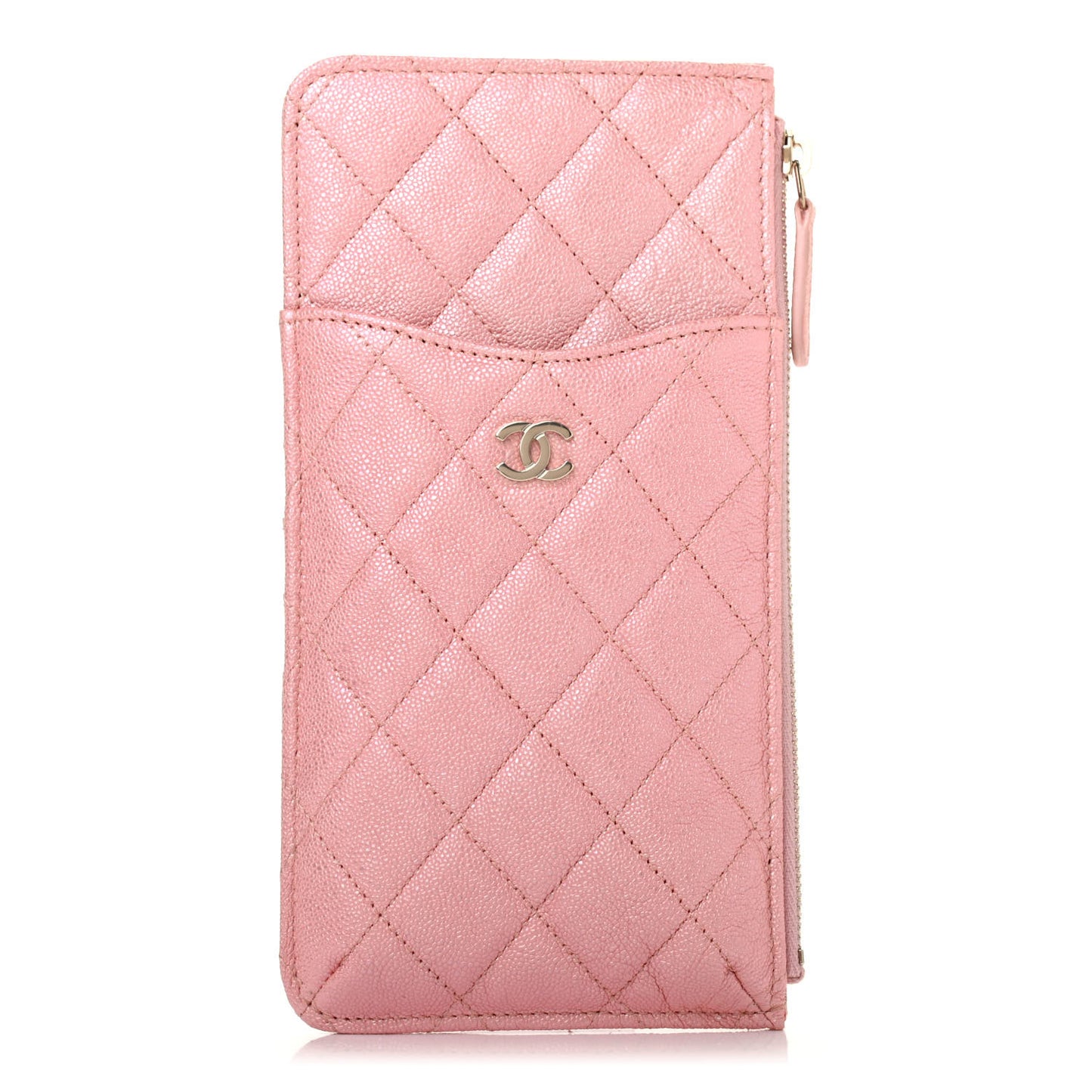 Iridescent Caviar Quilted Classic iPhone Pouch Rose Pink