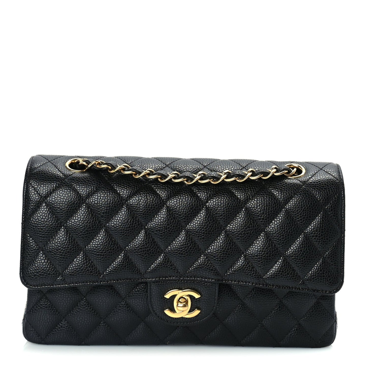 Caviar Quilted Medium Double Flap  Black