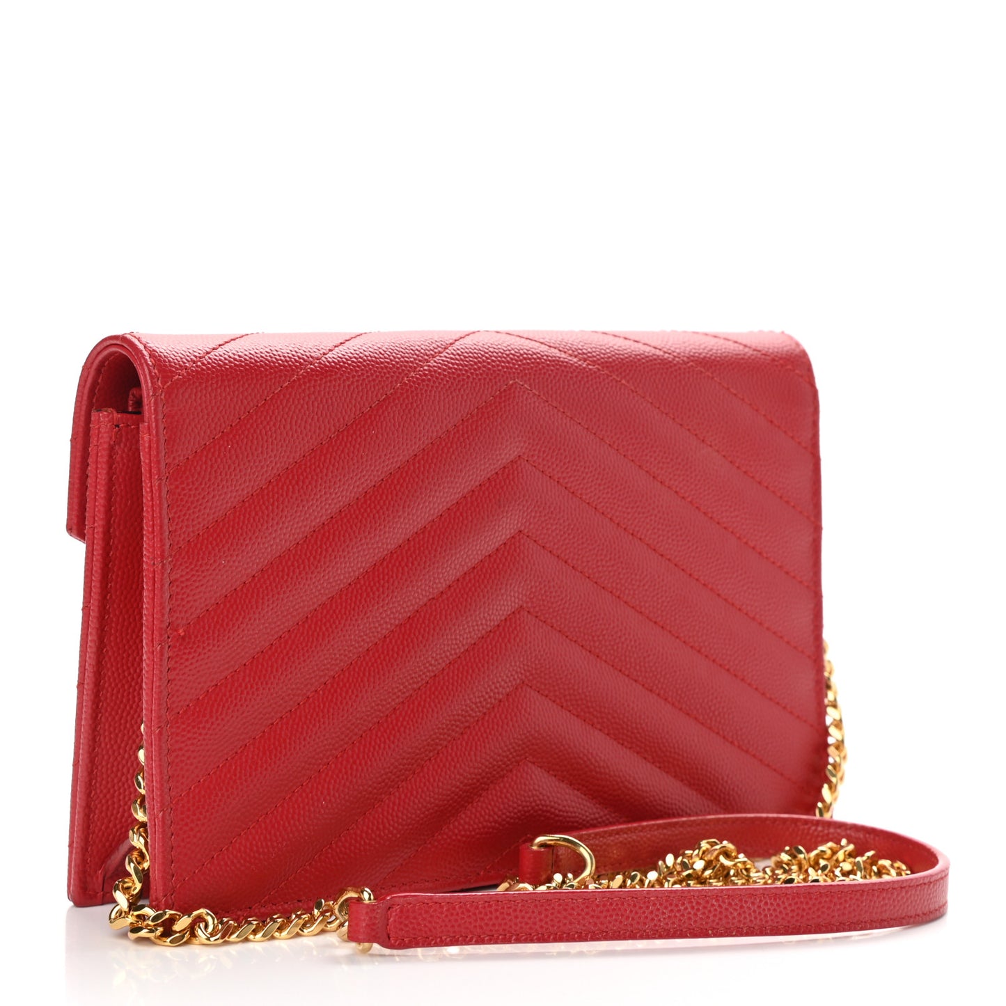 Grain De Poudre Matelasse Chevron Monogram Envelope Chain Wallet New Red
