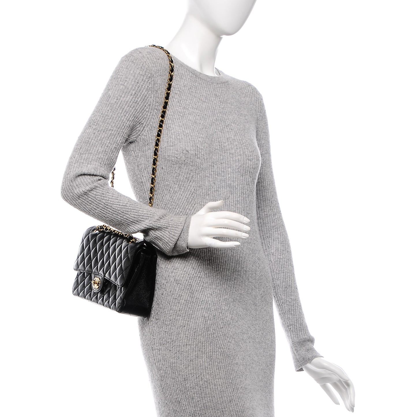 Caviar Quilted Medium Double Flap Black