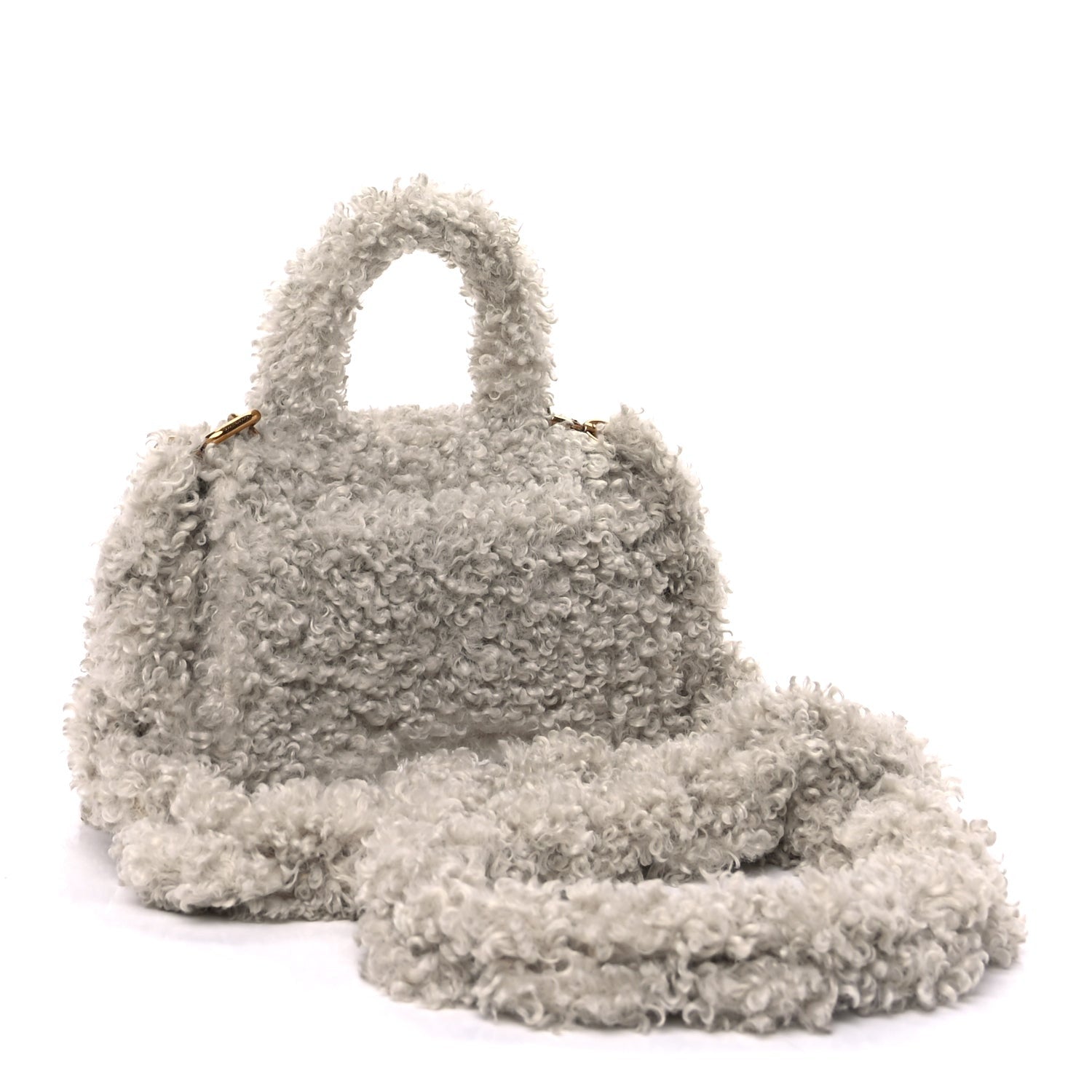 Balenciaga Faux Fur Fluffy Hourglass XS Top Handle Bag Natural 2 of 8