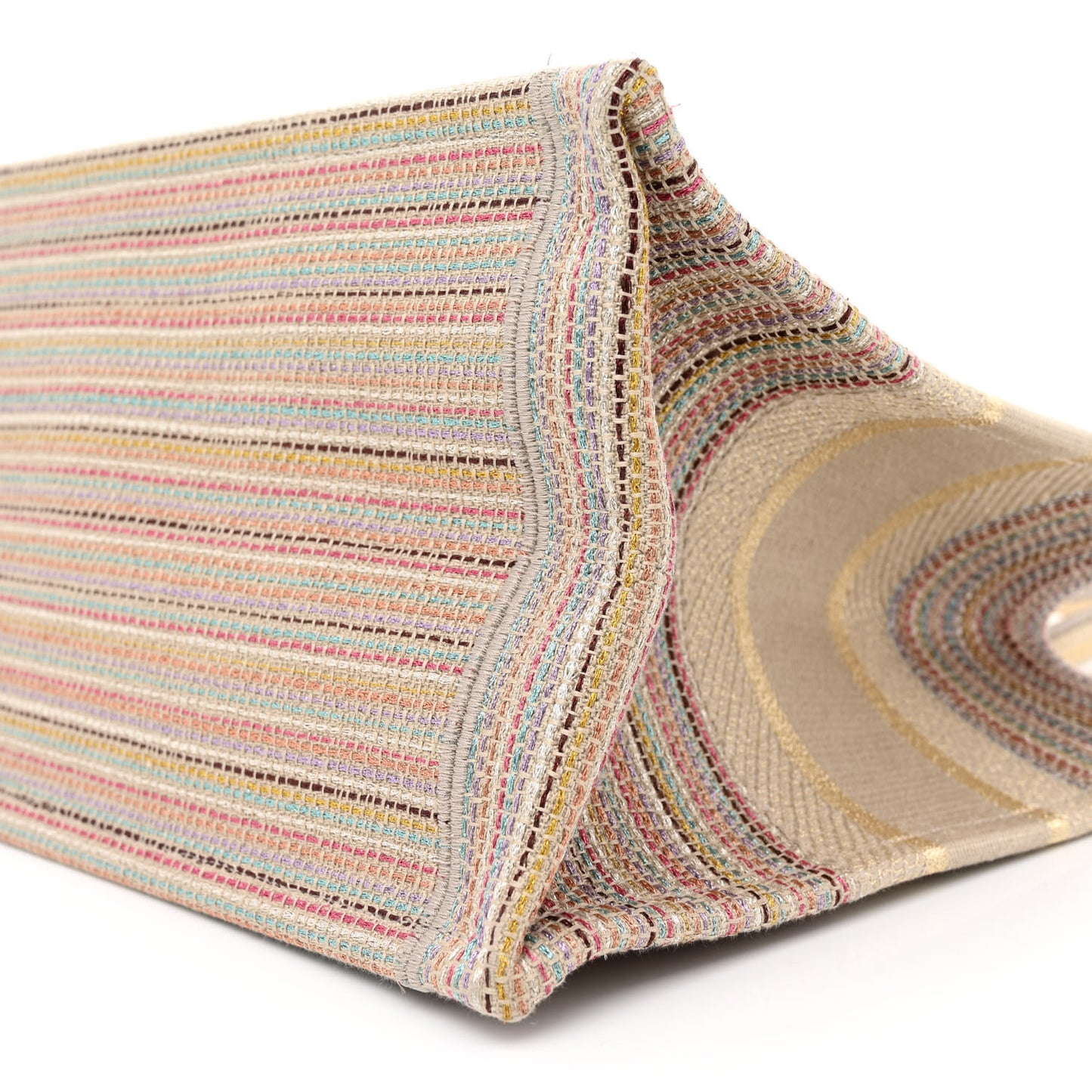 Canvas Embroidered Medium Stripes Book Tote Beige Multicolor