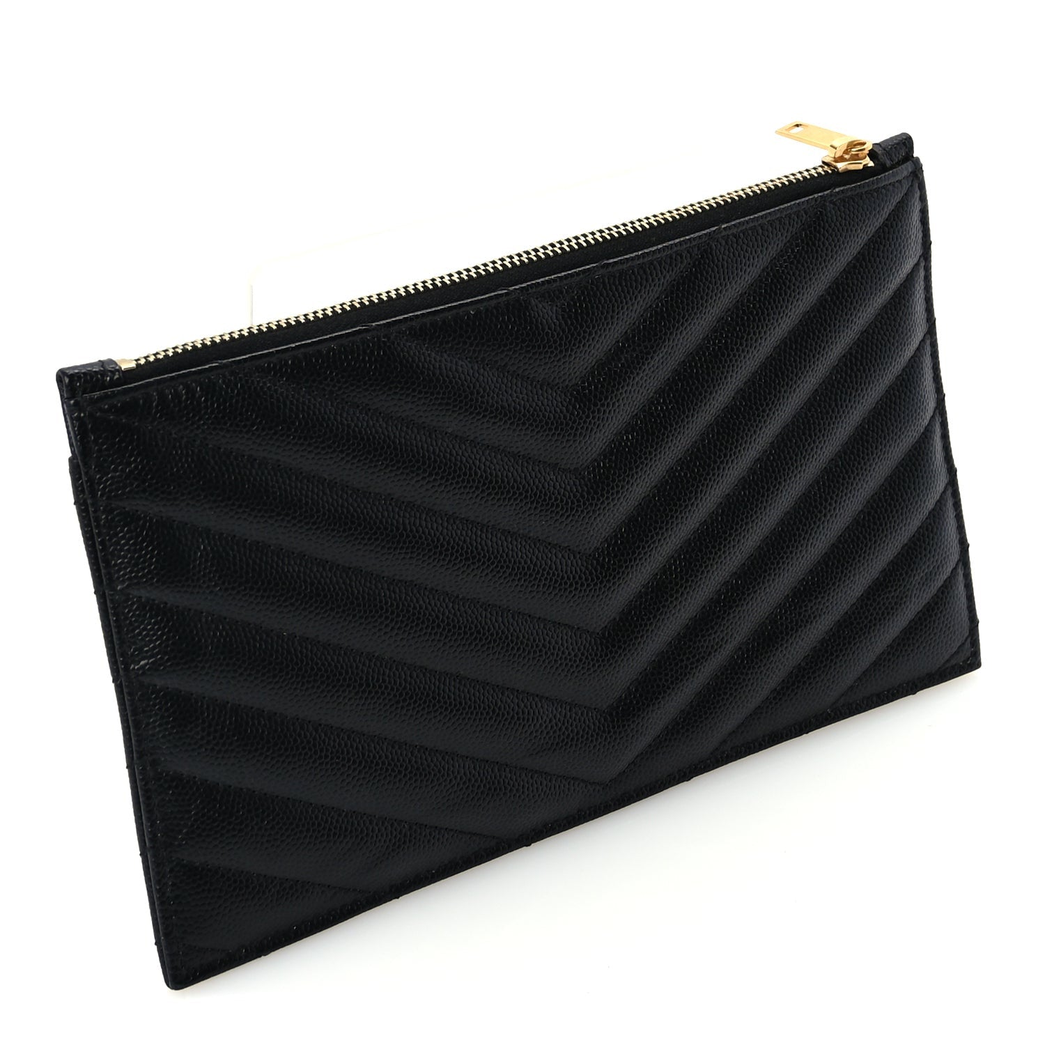 Saint Laurent Grain De Poudre Chevron Monogram Bill Pouch  Black 3 of 7