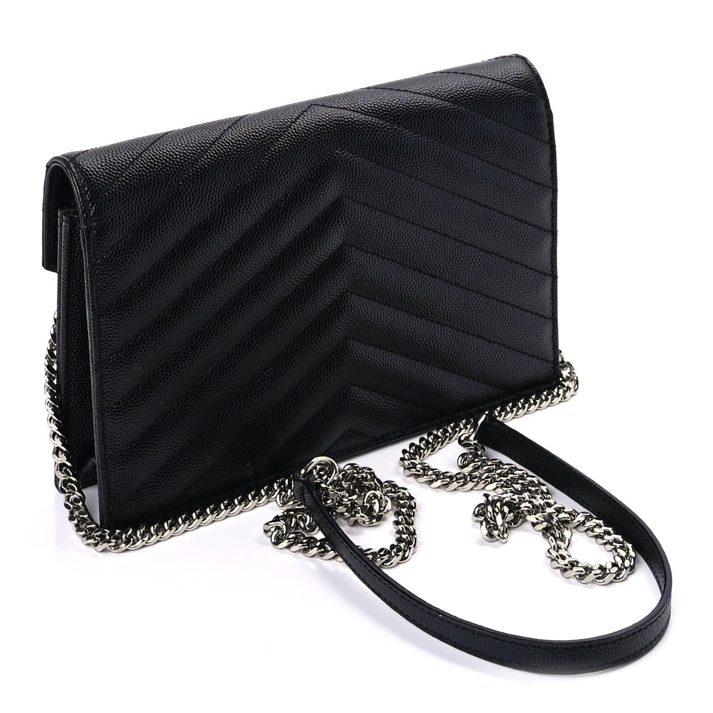 Grain De Poudre Matelasse Chevron Monogram Envelope Chain Wallet Black